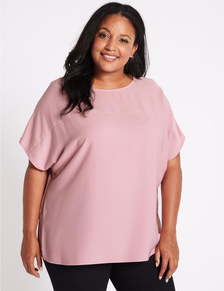 Marks & Spencer Curve Slash Neck Short Sleeve Blouse Bubblegum