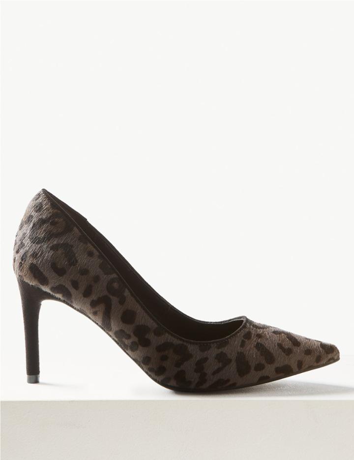 Marks & Spencer Animal Print Stiletto Heel Mid-point Court Shoes Grey Mix