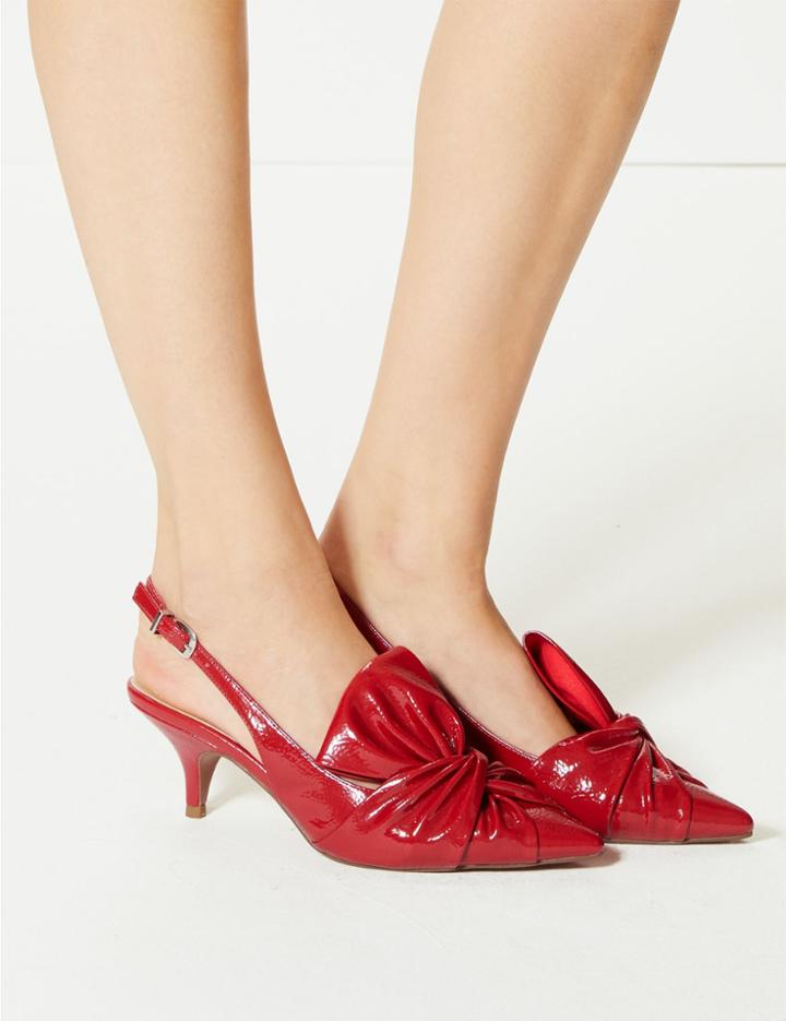Marks & Spencer Kitten Heel Bow Slingback Court Shoes Red