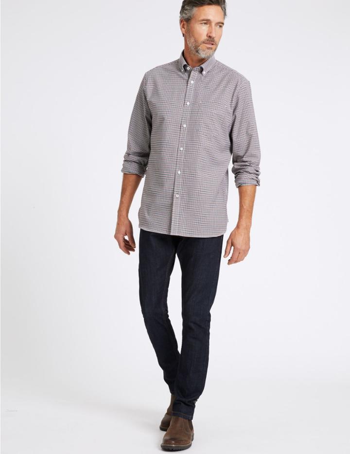 Marks & Spencer Cotton Rich Checked Oxford Shirt With Pocket Orange Mix
