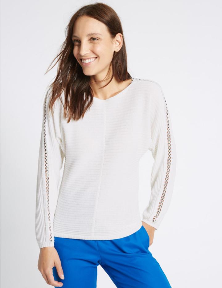 Marks & Spencer Stud Detail Sleeve Round Neck Jumper Ivory