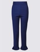 Marks & Spencer Cotton Blend Frill Hem Slim Leg Trousers Dark Midnight