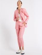 Marks & Spencer Linen Rich Stripe Cropped Slim Leg Trousers Sugar Pink