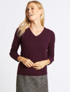 Marks & Spencer Lambswool Rich V-neck Jumper Deep Purple