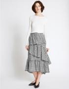 Marks & Spencer Cotton Rich Gingham Ruffle Midi Skirt Black Mix