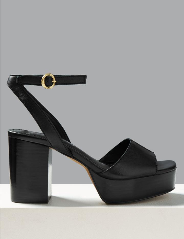 Marks & Spencer Leather Platform Ankle Strap Sandals Black
