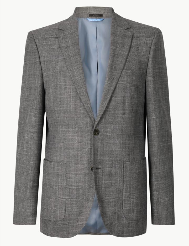 Marks & Spencer Grey Checked Tailored Fit Jacket Grey