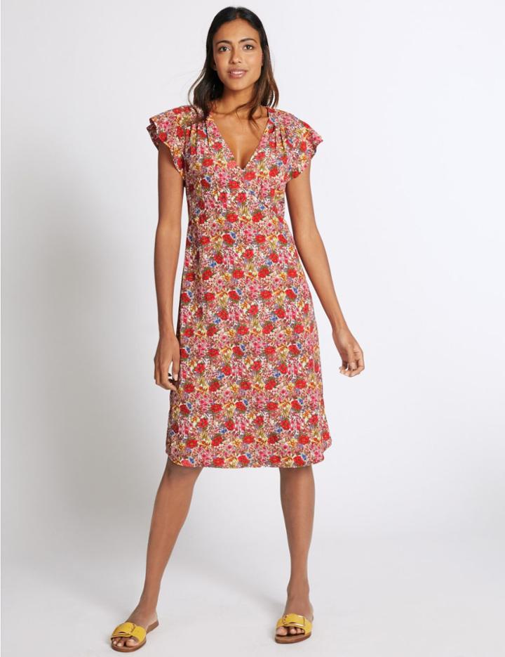 Marks & Spencer Floral Print Swing Dress Ivory Mix