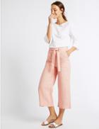 Marks & Spencer Pure Linen Cropped Trousers Pale Pink