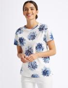 Marks & Spencer Pure Cotton Floral Print T-shirt Blue Mix
