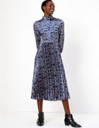 Marks & Spencer Satin Snakeskin Print Waisted Midi Dress Blue Mix