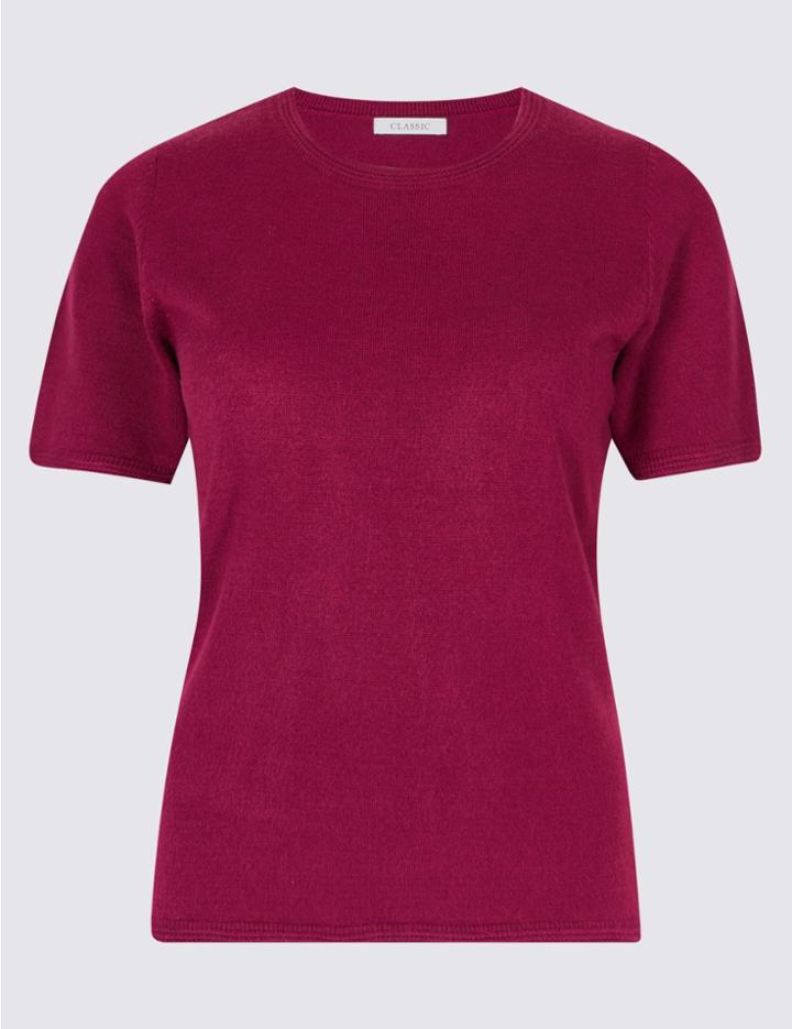 Marks & Spencer Cashmilon&trade; Round Neck Short Sleeve Jumper Magenta