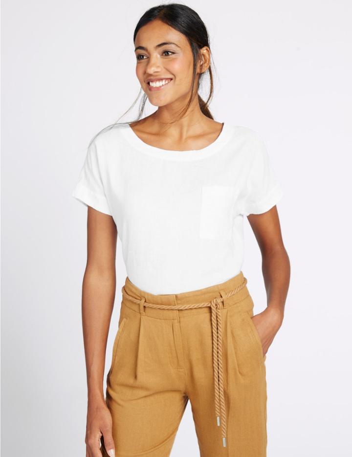 Marks & Spencer Pure Linen Short Sleeve Shell Top White