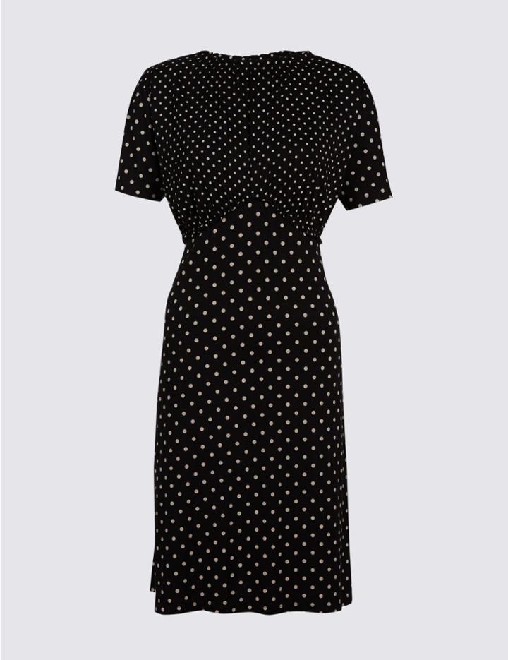 Marks & Spencer Spotted Ruffle Short Sleeve Skater Dress Black Mix