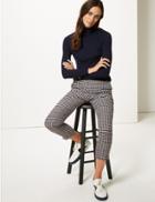 Marks & Spencer Checked Slim Leg Trousers Burgundy Mix