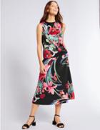 Marks & Spencer Floral Print A-line Midi Skirt Black Mix