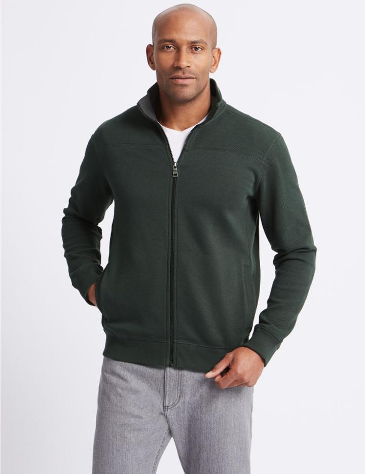 Marks & Spencer Cotton Funnel Neck Regular Fit Jacket Khaki