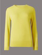 Marks & Spencer Pure Cashmere Ribbed Round Neck Jumper Chartreuse