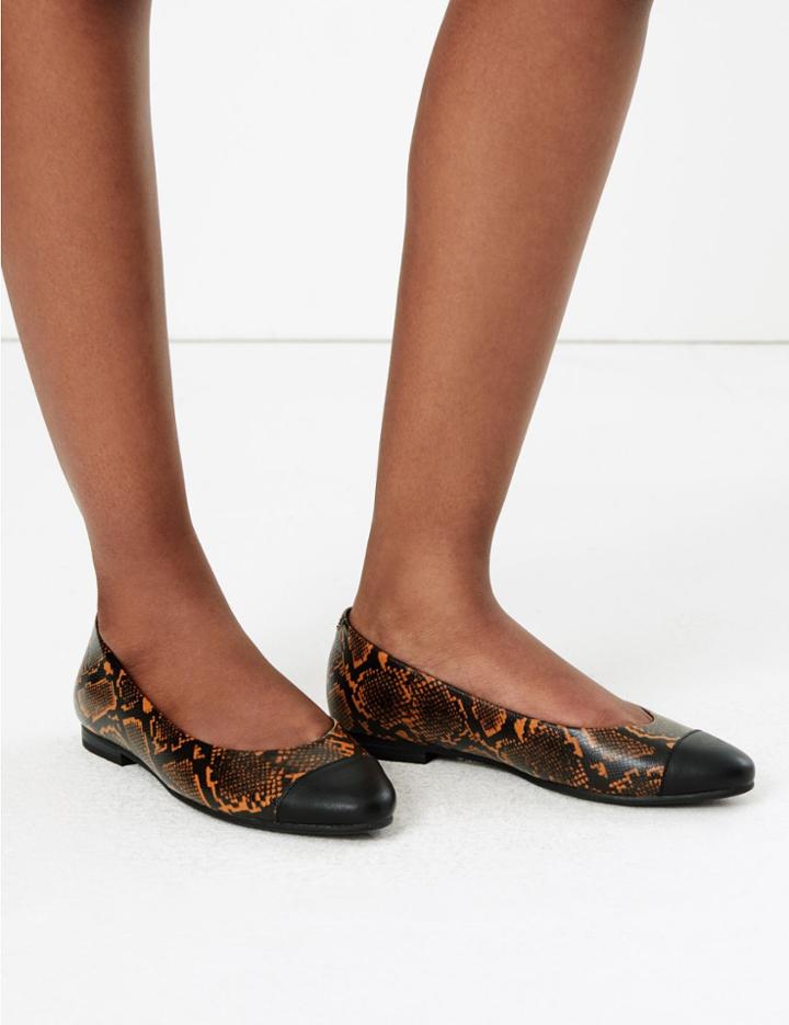 Marks & Spencer Leather Animal Print Almond Toe Ballet Pumps