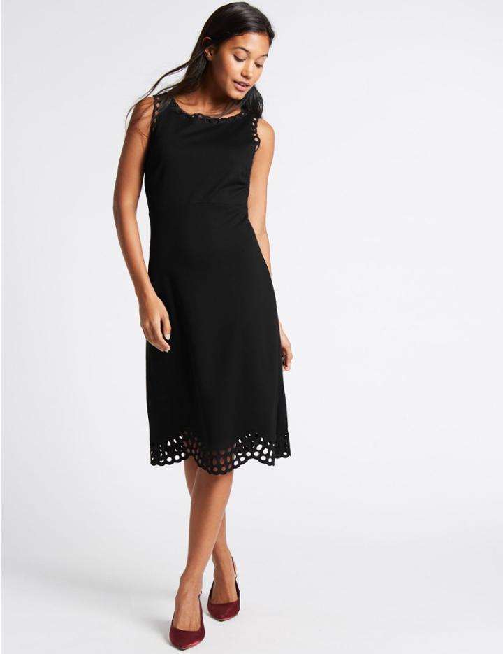 Marks & Spencer Cutwork Skater Midi Dress Black