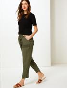 Marks & Spencer Embroidered Ankle Grazer Peg Trousers Khaki Mix
