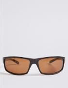 Marks & Spencer Polarised Rectangular Wrap Sunglasses Brown
