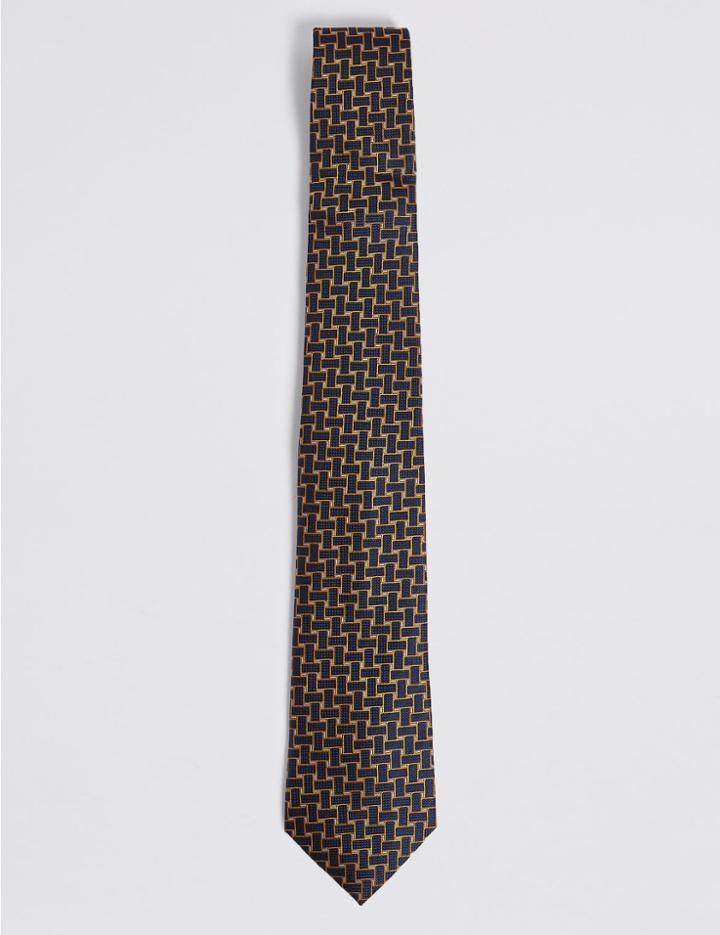 Marks & Spencer Pure Silk Lattice Tie Gold Mix