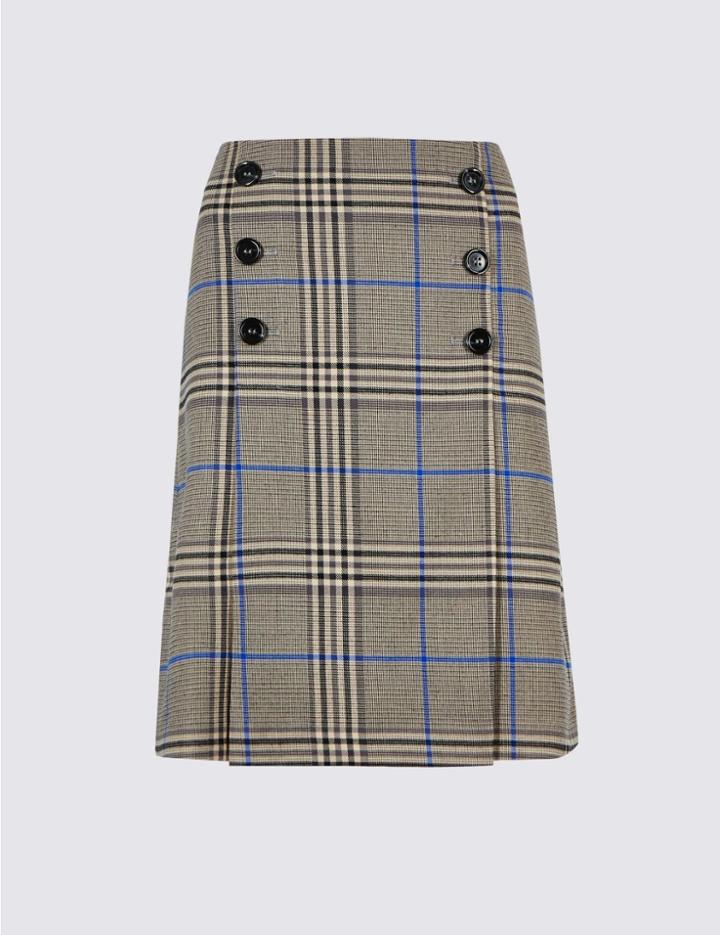 Marks & Spencer Checked Button Front A-line Mini Skirt Black Mix