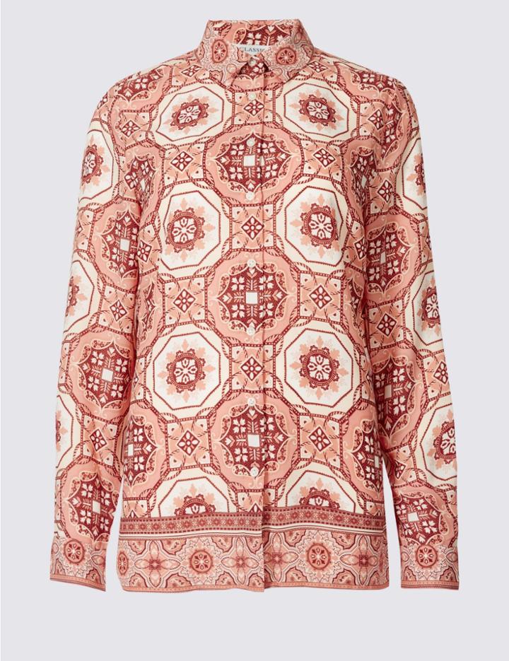 Marks & Spencer Printed Long Sleeve Shirt Pink Mix