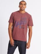 Marks & Spencer Pure Cotton Printed Crew Neck T-shirt Dark Raspberry