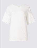 Marks & Spencer Pure Cotton Broderie Sleeve T-shirt Ivory