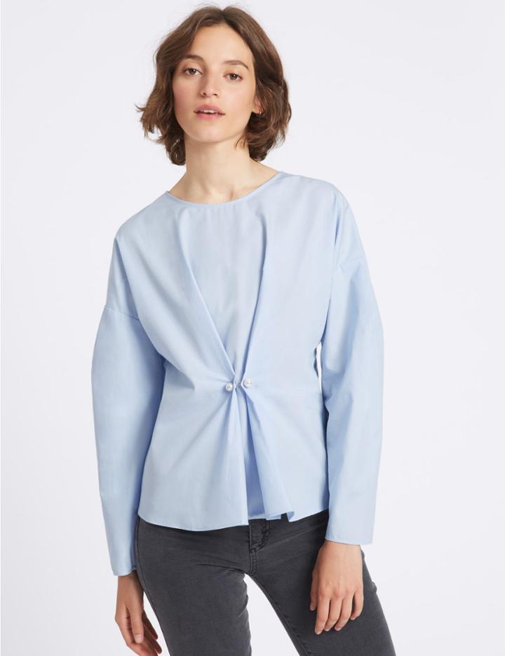 Marks & Spencer Pure Cotton Pearl Waist Shell Top Chambray