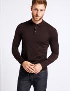 Marks & Spencer Pure Merino Wool Knitted Polo Aubergine