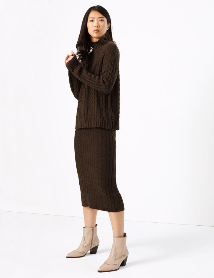Marks & Spencer Knitted Midi Skirt Raisin