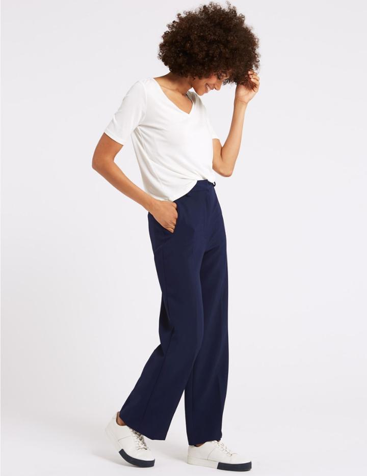 Marks & Spencer Ankle Grazer Straight Leg Trousers Navy