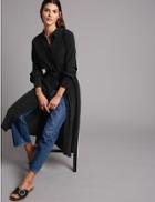 Marks & Spencer Pure Silk Long Sleeve Shirt Midi Dress Black