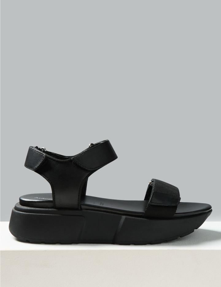 Marks & Spencer Leather Flatform Two Band Sandals Black Mix