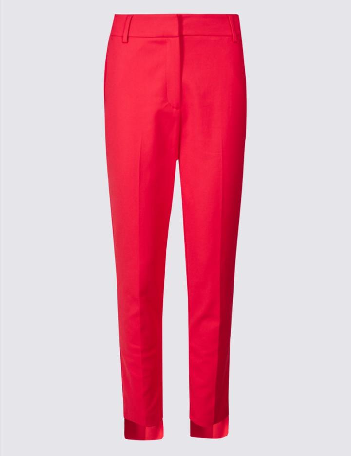 Marks & Spencer Cotton Blend Step Hem Slim Leg Trousers Red