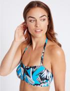 Marks & Spencer Floral Print Bandeau Bikini Top Blue Mix