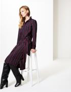 Marks & Spencer Striped Long Sleeve Shirt Midi Dress Plum Mix