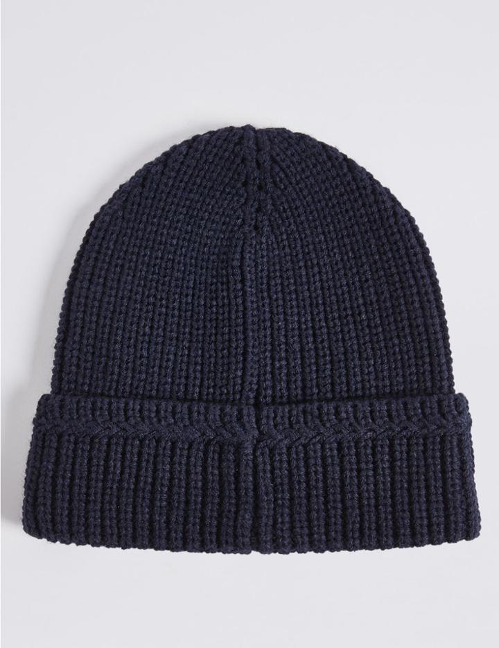 Marks & Spencer Ribbed Beanie Hat Navy