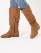 Marks & Spencer Suede Ruched Knee High Boots Tan