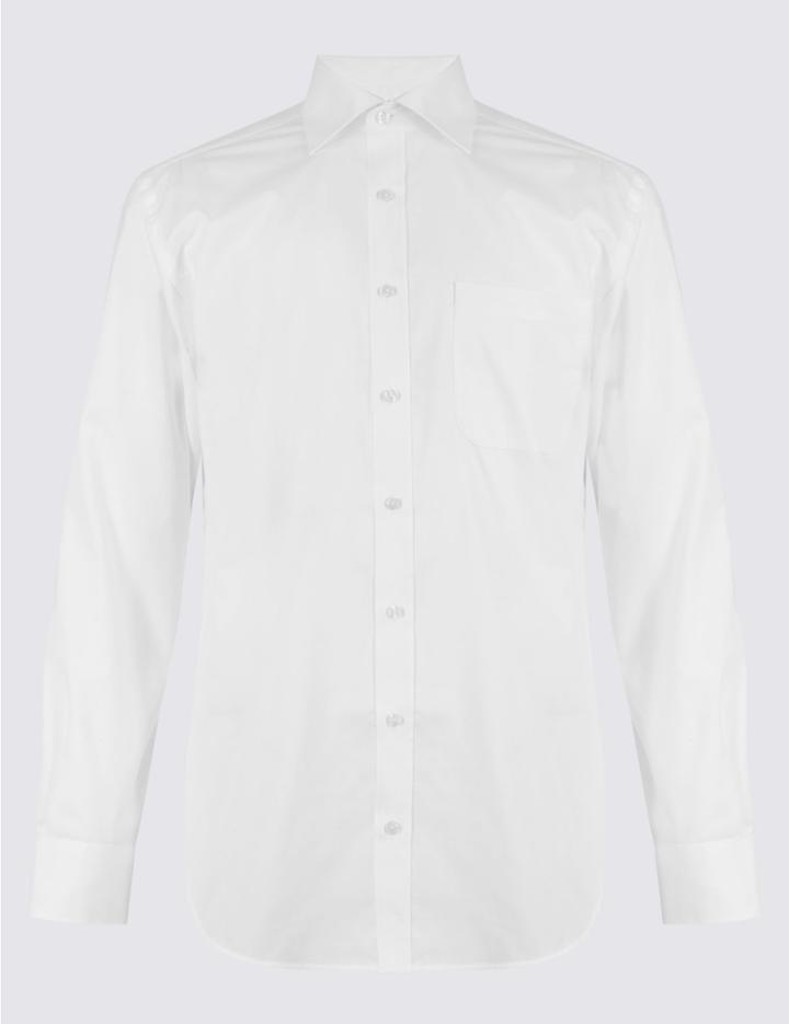 Marks & Spencer Cotton Rich Easy To Iron Shirt With Pocket White