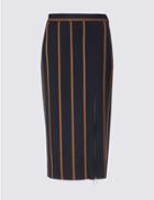 Marks & Spencer Striped Pencil Midi Skirt Navy Mix
