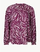Marks & Spencer Animal Print Long Sleeve Blouson Blouse Purple Mix