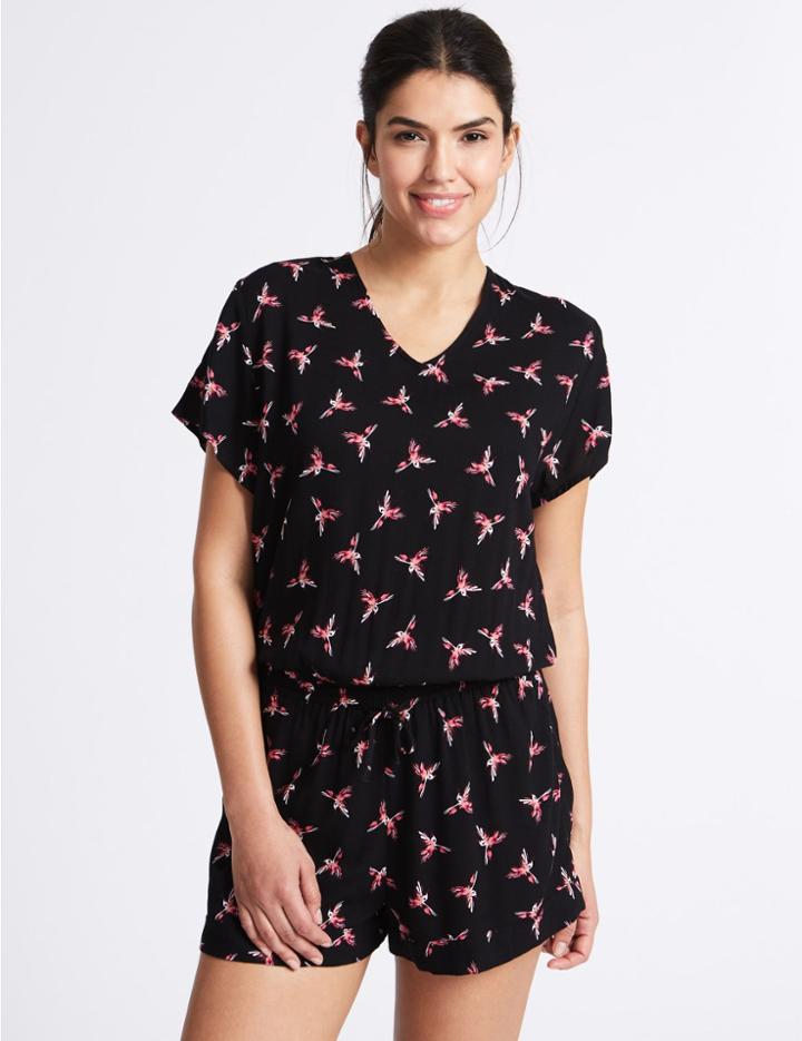 Marks & Spencer Bird Print Playsuit Black Mix