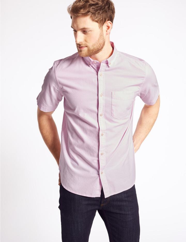 Marks & Spencer Easy To Iron Pure Cotton Shirt With Pocket Pink
