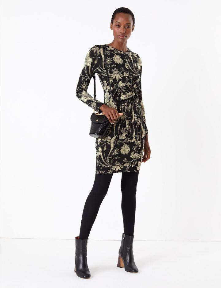 Marks & Spencer Floral Print Jersey Bodycon Dress Black Mix