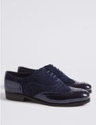 Marks & Spencer Suede Brogue Shoes Navy Mix