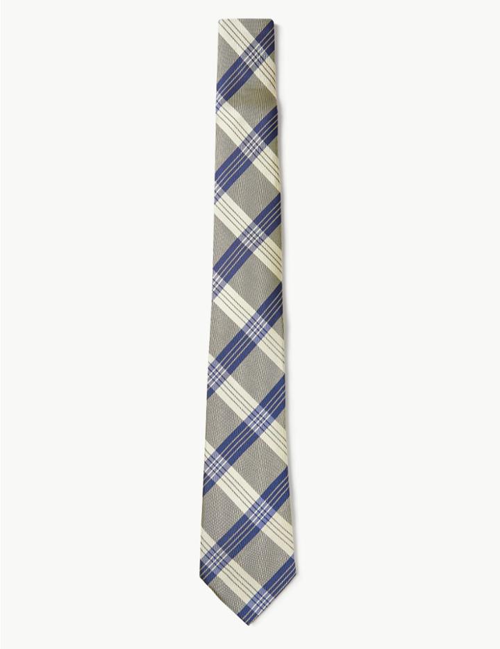 Marks & Spencer Pure Silk Checked Tie Yellow Mix